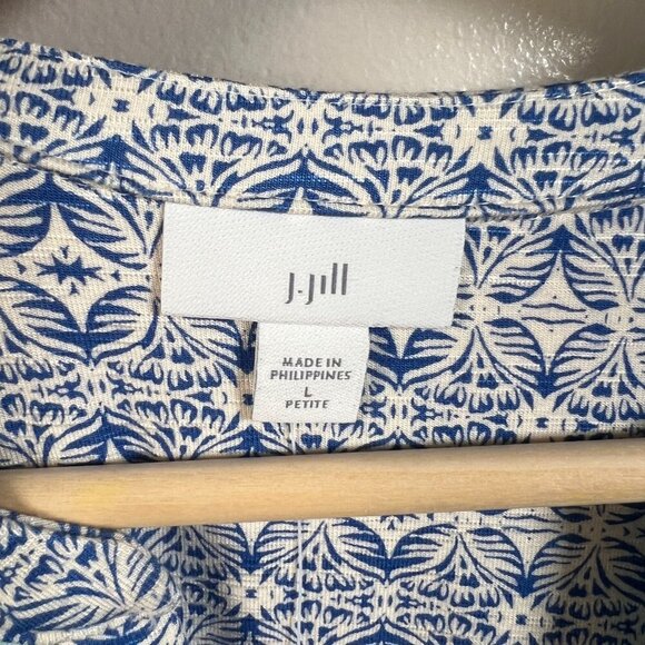 J. Jill Shift Dress Size Large Petite Blue Floral V-neck Casual Comfy Pockets - Picture 3 of 10